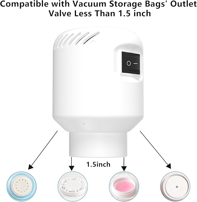 kissleaf Electric Pump for Vacuum Storage Bags, Air Pump for Storage Bags,Portable Vacuum Pump for Various Vacuum Sealer Bags, Suitable for Common Vacuum Bags-White (No Storage Bags)