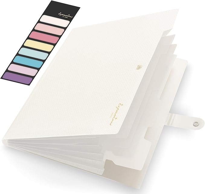 Sooez Accordion File Organizer, Letter Size Expanding File Folder with Labels, 5 Pocket Folders for Document, Portable Paper Bill Receipt Organizer for Home School Office Supplies, A4 Size, Off White