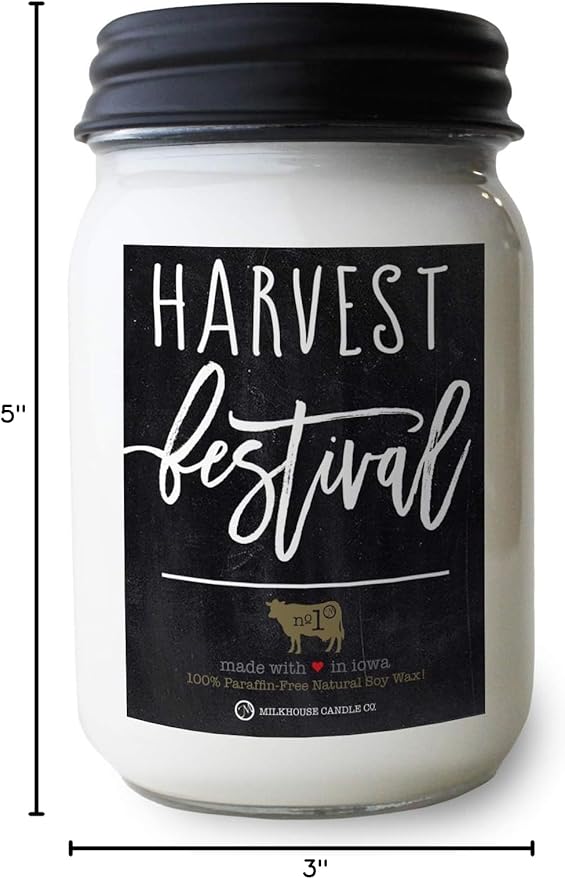Milkhouse Candle Company - Harvest Festival - 13oz Beeswax and Soy Candles - Farmhouse Collection - 100% Natural, Paraffin Free, with Premium Fragrance Oil, Glass Jars with Lids