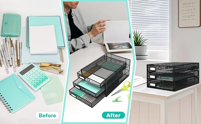 EXERZ Paper Sorter 3 Tier Drawers A4 / Multifunctional Desk Organiser/Letter Tray - Documents, Magazines, Notebooks and Letters