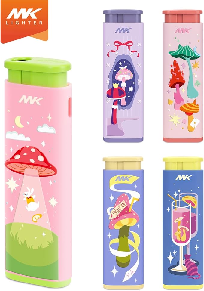 MK Wind Proof Jet Flame Lighters, 5PCS Striking Design, Ideal as Lighters for Candle, Camping, Outdoor use, Butane Refillable Lighter (MagicMush-5PC)