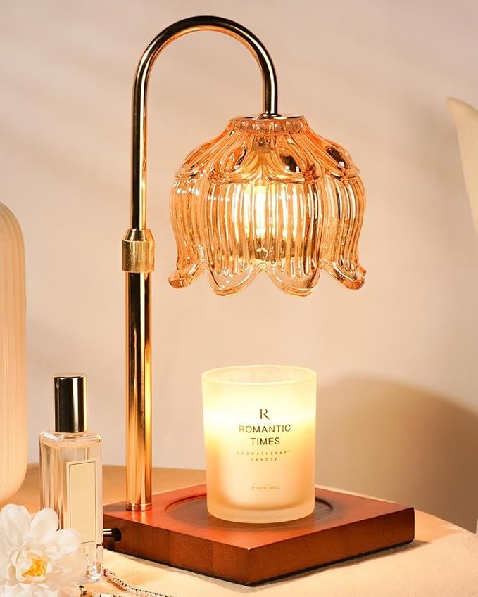 Flower Candle Warmer Lamp with Timer & Dimmer, Adjustable Height Candle Warmer, Mothers Day Birthday Gifts for Women Mom, House Warming New Home Decor, Wax Warmer with 2 Bulbs for Jar Candles