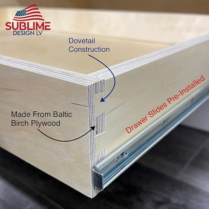 Sublime Design | Pull Out Tray | Baltic Birch Drawer for Kitchen Cabinets | Slide Out Shelves | Roll Out Cabinet Organizer (32" WIDE)
