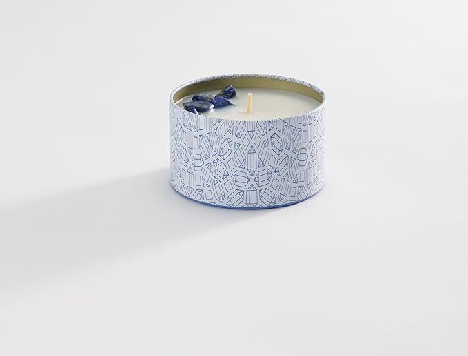 Luxury Candle Tin, 4 OZ, Calm - Sodalite Crystal Infused - Scents of Chamomile, Howood, & Sage - Destress, Insight, Serenity, & Peace - Coconut Wax Blend, Essential Oils, Dr. Developed