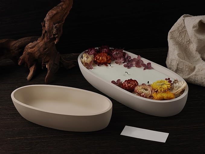 Oval Candle Boat Jar Molds, Creative Silicone Vessels Pot Molds, Concrete Container Storage Tray Making Moulds for Storage Holder Jewelry Box Vase Aroma Cup (S)