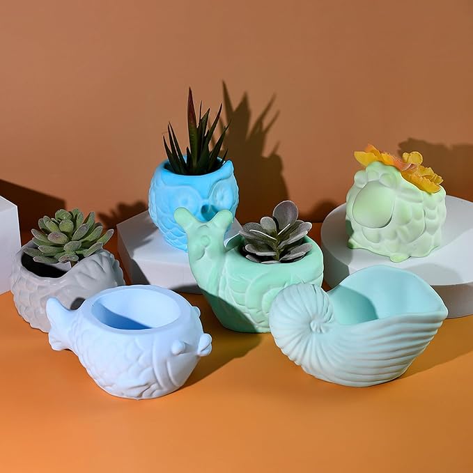 3D Animal Flower Pot Vase Silicone Mold for Resin Plaster Concrete Cement Clay, Succulents Planter Mold Epoxy Resin Kit for DIY Candle Pen Holder Succulent Pot (Bighead)