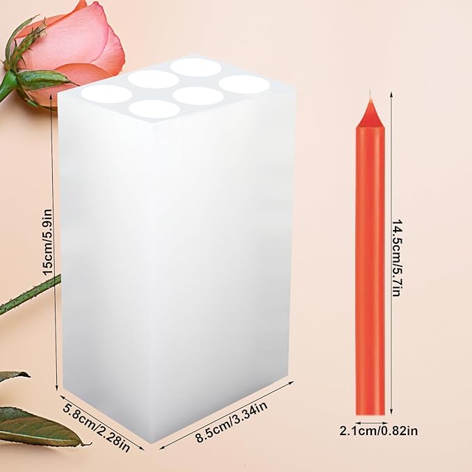 Long Cylinder Shape Silicone Candle Mold 6 Holes Candle Making Mold Long Pillar Candle Molds for Candle Making