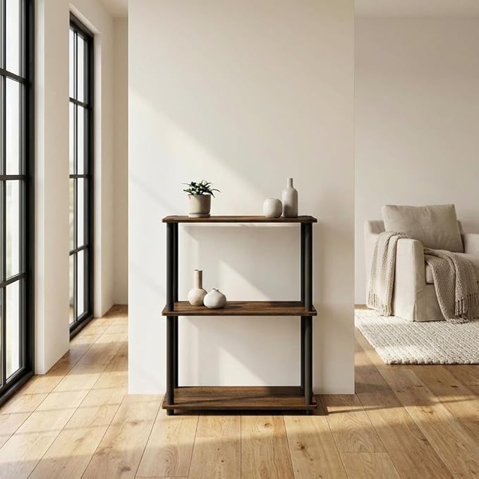 Furnifact Walnut Brown Bookcase with Classic Design, Solid Wood Construction, Adjustable Shelves, Durable Finish, Suitable for Living Room or Office Use