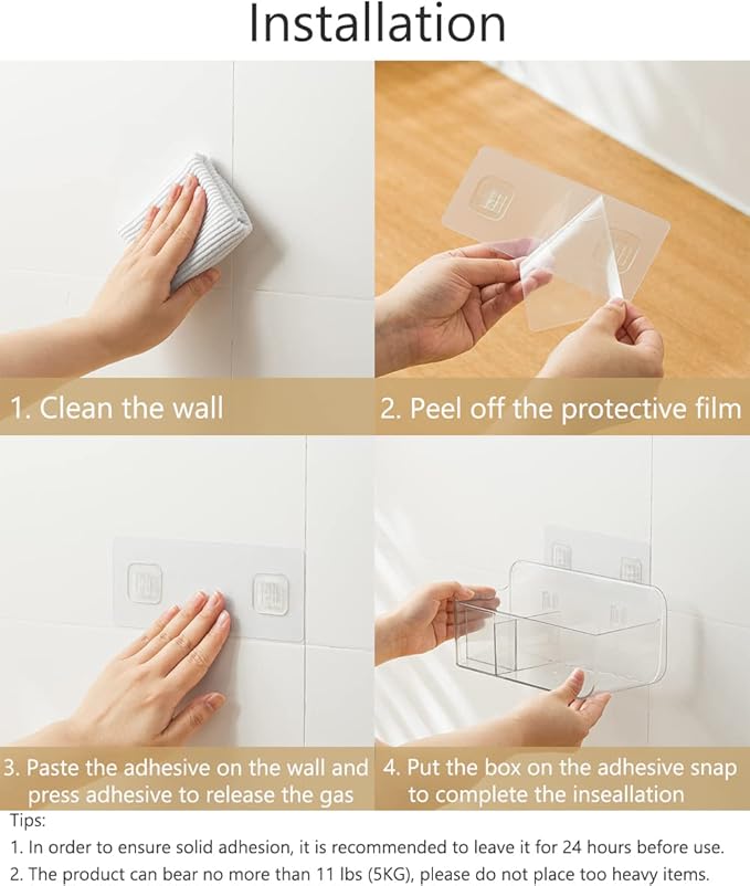 Poeland Wall Mount Storage Organizer, Clear Storage Box Holder Basket with 3 Compartments No Drilling Hang Walls/Doors for Kitchen, Cabinet, Bathroom, Bedroom, Office