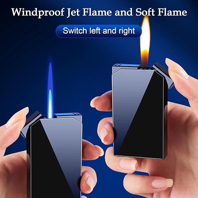 Lighter with Two Flames, Switchable Torch Lighter and Soft Flame Lighter,Creative Boyfriend Gift Personality(Black) Do not Carry butane-1pc