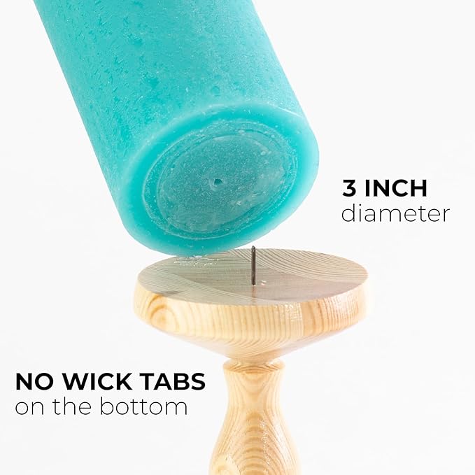 CANDWAX 3x3 Pillar Candles Set of 3 - Rustic Unscented No Drip Turquoise Candles for Home Decor, Weddings, Centerpieces