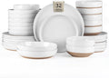 AmorArc Ceramic Dinnerware Sets with Pasta Bowls for 8, Handpainted Plates and Bowls Set with Rustic Terracotta Underside, Scratch Resistant Dishes Set, Dishwasher & Microwave Safe, 32 Pcs