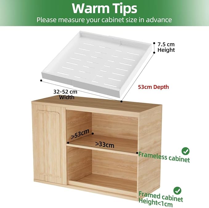 PAKETA 2 Pack Expandable Pull Out Cabinet Organizer, 21'' Deep Pull Out Drawers for Cabinets, Upgrade 3 Slide Rails Sliding Drawers for Cabinets with Adhesive Nano Film (White, 21"D X 12-20"W)
