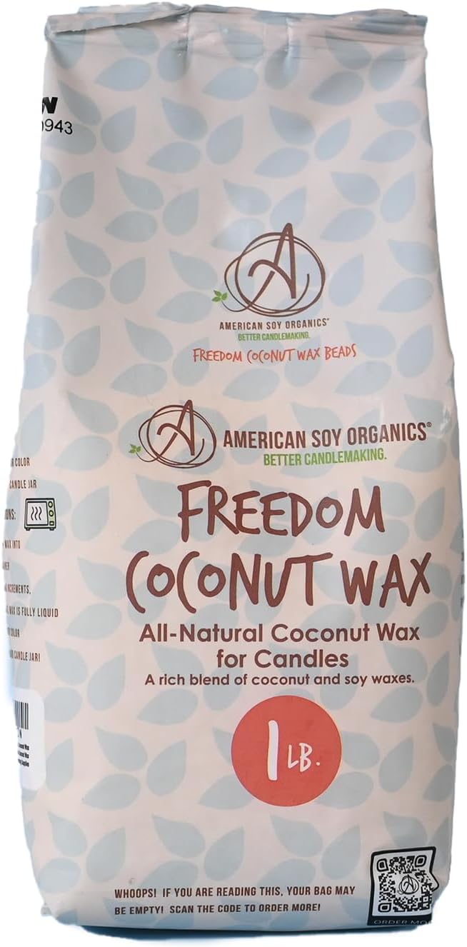 American Soy Organics 1 lbs Freedom Coconut Soy Wax Beads for Candle Making - Natural Candle Making Supplies - Paraffin-Free,Beeswax-Free Coconut Candle Wax for Container Candles,Tealights,Wax Melts