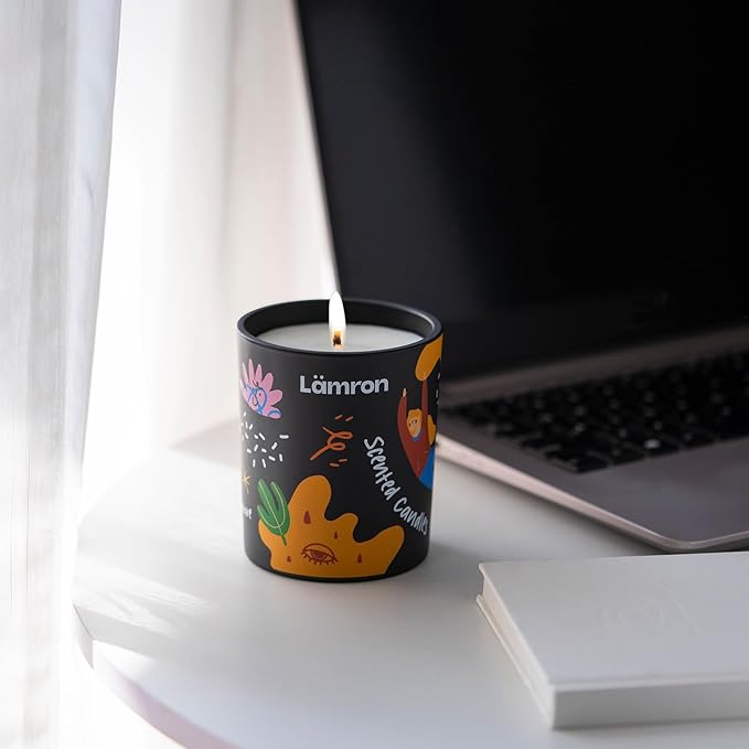 Lamron Scented Candle - Orange Blossom & White Musk (Labeled as Leather Tobacco), 7.1oz Coconut Wax, Fresh Clean Linen Aroma with Powdery Finish, Aesthetic Home Decor Gift