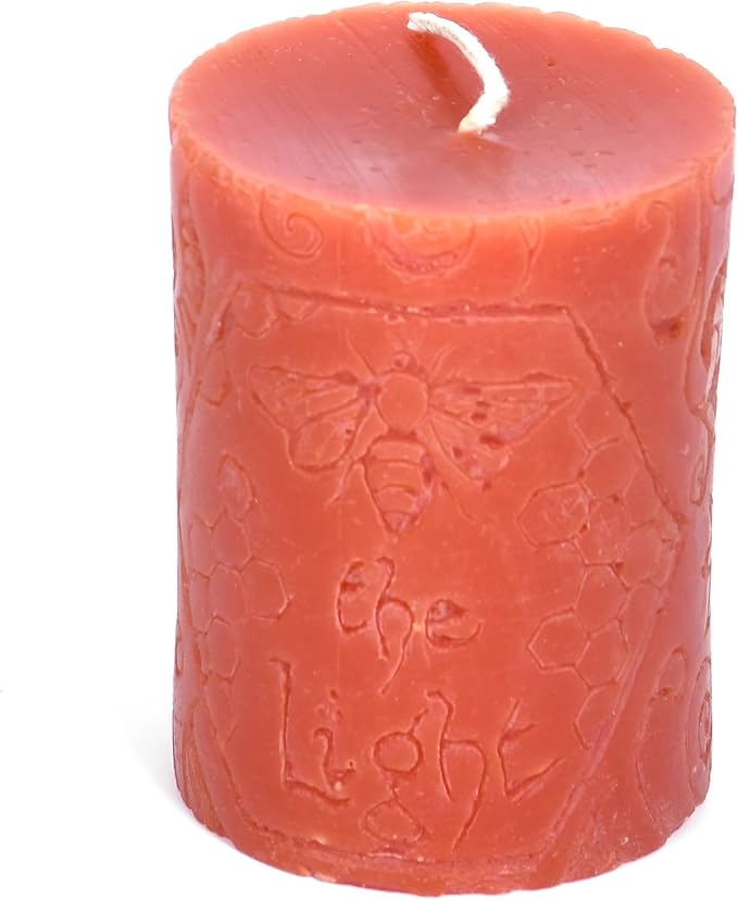 BeeTheLight Beeswax Pillar Candle - 100% Pure Bees Wax - Choose Your Size and Color - 54 Hour Burn Time - Fits 3x4 Holder - Unscented - Natural Light Honey Scent (Orange Sunrise, Medium)