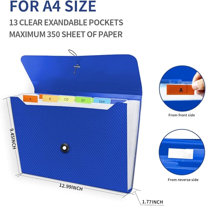 Expanding File Folder, 13 Pockets Accordian File Holder Organizer, A4 Letter Size Paper Document Receipt Organizer Accordion Filing Folder for Classroom, Home, Office and Travel