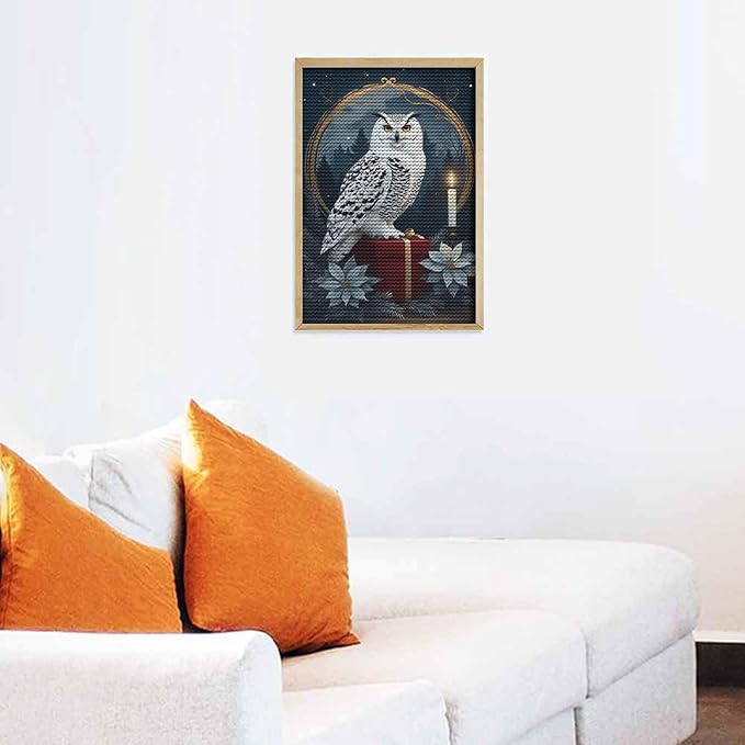 KIVJMSIDJA Diamond Art Kits for Adults Snowy Owl & Candle Glow - Winter Night Scene DIY Round Diamond Art for Home Wall Decor & Crafts Gifts 8"x12"