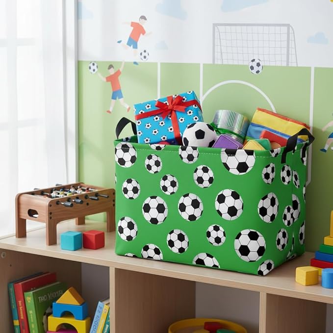 Kid Cute Rectangle Storage Basket Baby Toy Clothes Storage Bin Nursery Playroom Bedroom Decor Basket (Soccer)