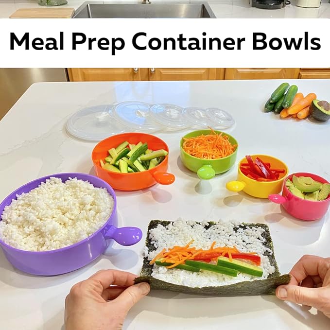Evelots Microwave Freezer Safe Bowls - 10 Piece Set - With Vented Lids and Handles - Soup Bowls, Ramen, Cookware, Food Container Microwave Safe - BPA Free Plastic