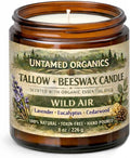 Grass-Fed Tallow Candle, Essential Oil Scented (Lavender Eucalyptus Cedarwood), No Synthetic Fragrance, Non-Toxic, 100% Cotton Wick, Hand Poured, 8 oz Amber Glass Jar, 50+ Hr Burn