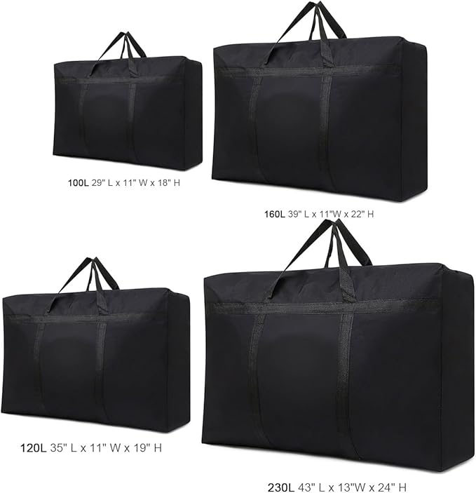 Multipurpose Extra Large Heavy Duty Storage Bags Duffle Bags for Space Saving Moving Storage (Black, 26Gal/100L)