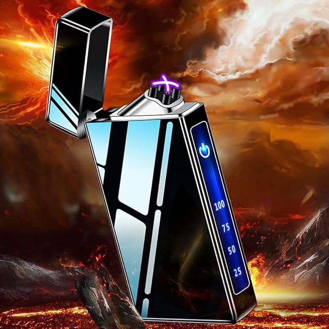 Plasma Dual Arc Lighter,USB Rechargeable Lighter with LED Battery Indicator and Touch Sensor Switch (ICE Black)