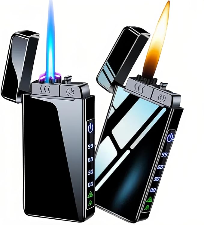 Torch Lighter, Butane Torch Soft Flame Plasma Dual Arc 3-in-1 Lighter, USB Rechargeable Electric Lighters with Flashlight, Windproof Refillable Lighters (Without Fuel) (Black Ice)