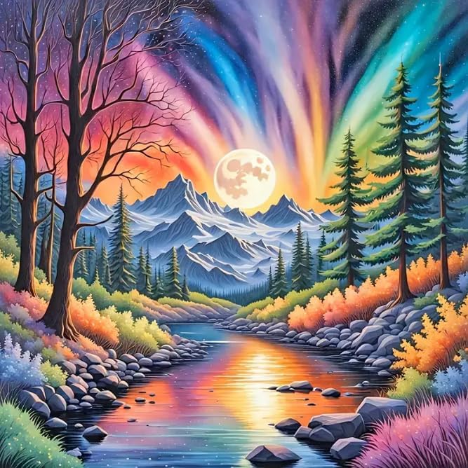 Aurora Diamond Art Painting Kits for Adults,Landscape 5D Diamond Painting Kits for Beginners,DIY Full Drill Diamond Dots Paintings with Diamonds for Adult Decor Wall Decor for Home 13.7x13.7 in