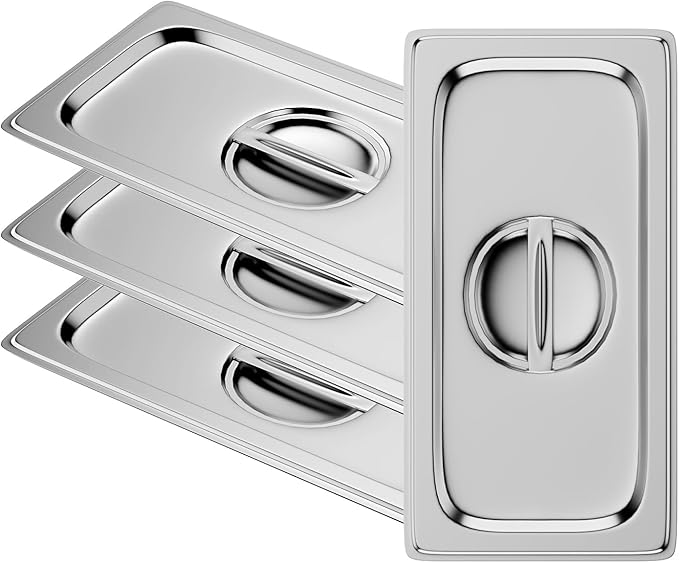 4 Pack 1/3 Size Steam Table Pan Covers Hotel Pans Lids with Handles Catering Food Pan Cover Stainless Steel Commercial Food Pan Lids for Steam Food Pans, Buffet Pan, Roasting Pan