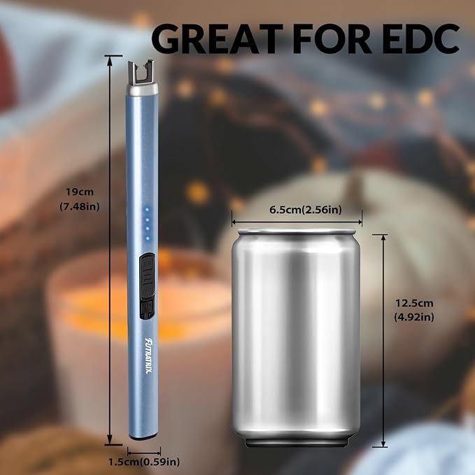 Electric Candle Lighters Arc Windproof Flameless USB Rechargeable Lighter for Cooking BBQs Fireworks Blue