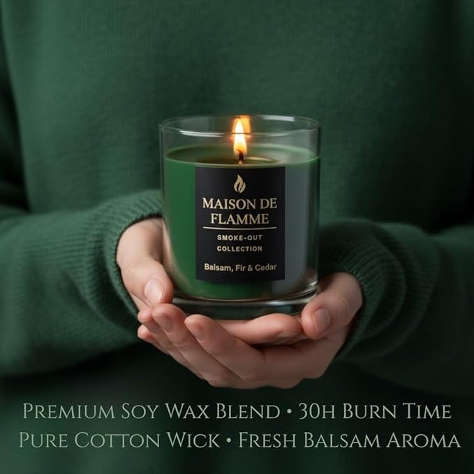 Smoke Odor Eliminating Candle – Balsam Fir & Cedar Soy Wax Candle for Kitchen, Apartment & Home Smells, Long Lasting Odor Neutralizing Scented Candle, 150g / 5.3 oz – Maison De Flamme