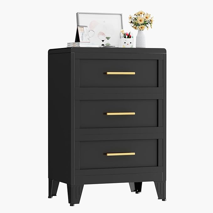Ckzbx Metal Dresser Narrow Dresser for Bedroom Chest, 35.43" H Drawer Chest, Closet Dressers & Chests of Drawers for Living Room, Hallway (3 Drawers Black 24inch Wide)