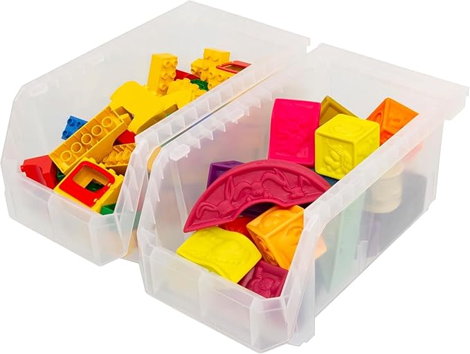 Large Plastic Storage Bins, Stackable Organizer Containers for Closet Pantry Shelf Garage and Office Organization, Clear, 6 Pack