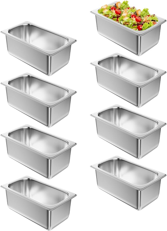 Steam Table Pan Hotel Pans: 1/3 Size 8 Pack 6 Inch Deep Stainless Steel Hotel Pan for Food - Commercial Catering Pan for Hotel Restaurant Buffet Party Supplies