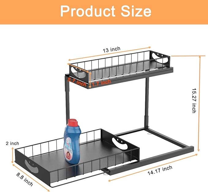FILTA Under Sink Organizer, Metal Pull Out Cabinet Organizer, Under Sink Storage for Kitchen Bathroom Cabinet