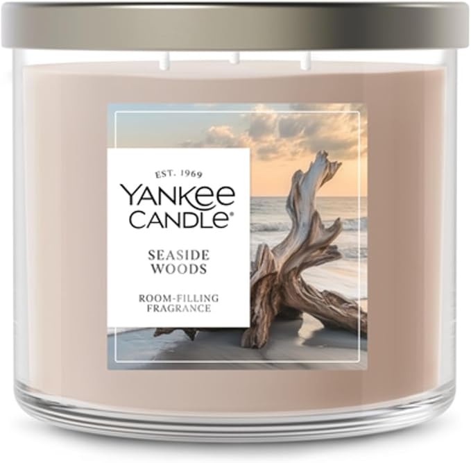 Yankee Candle Seaside Woods, Fall Scented Candle, 14.5oz 3-Wick Candle Jar with up to 40 Hours Burn Time