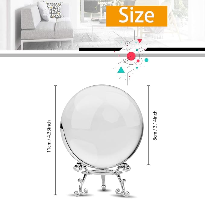 MerryNine 80mm/3.15" Photograph K9 Crystal Ball with Stylish Metallic Stand and Mirror Cloth, Decorative and Photography Accessory (Transparent)