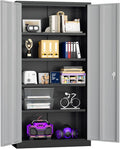 Superday Metal Storage Cabinets, 72" Storage Cabinet with Locking Door, Tall Garage Cabinet with 2 Doors and 4 Adjustable Shelves for Home Office, Classroom, Easy Assemble(Black Grey)