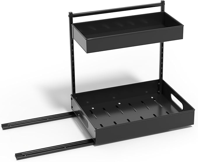 Sorbus Under Sink Organizer with Sliding Tracks – Pull Out Cabinet Organizer with Drawer & Installation Rails – Under Cabinet Bathroom Storage Organizer for Kitchen, Pantry, or Vanity –Black 1 Pack