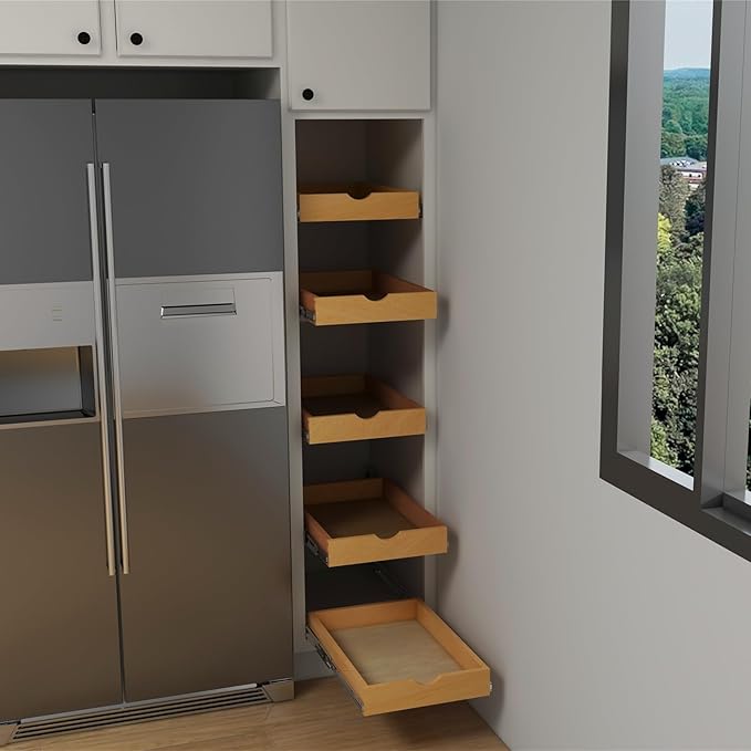 Elysian 14" Pull Out Kitchen Drawer for 18" Cabinets, Birch Solid Wood Storage Tray, 21"D x 3"H, Smooth Ball Bearing Glides, Sturdy Side Mount Design, Natural Finish