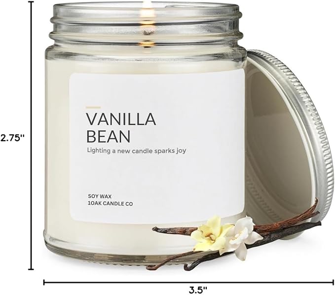 1OAK Vanilla Bean Candle - Vanilla Candles for Home - Soy Wax Scented Candles - Hand-Poured (7oz.)