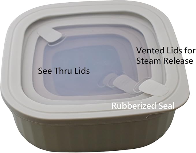 Set of 4 BPA-Free Square Food Storage Containers Vented Lids Assorted Sizes, Microwave & Freezer Safe Nesting Design for Leftovers Meal Prep Fridge Organization Dry Grains (Ivory)