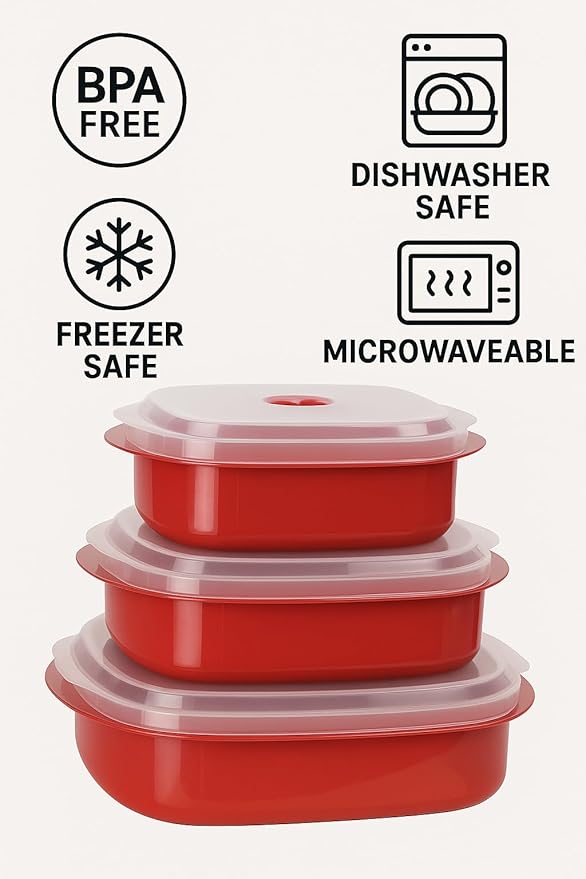Reston Lloyd Nesting Microwave Containers, Set of 3, Adjustable Steam Vents, Airtight, Meal Prep, BPA-Free Plastic- Freezer & Dishwasher Safe, Cookware & Food Storage, Anyday Cookware, Fresh Lemons
