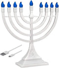 Zion Judaica 6 Pack White LED Menorahs USB Powered Menorah Electronic Hanukkiah Battery Operated Minorah Flamless Chanukah Candles (White, 6)