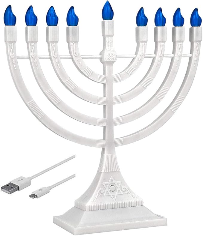 Zion Judaica 6 Pack White LED Menorahs USB Powered Menorah Electronic Hanukkiah Battery Operated Minorah Flamless Chanukah Candles (White, 6)