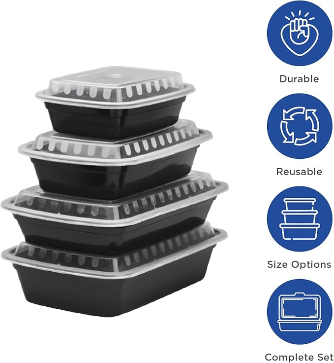 Karat Meal Prep Containers [16 oz - 150 ct] Reusable & Disposable Take Out Containers with Lids - Microwave & Dishwasher Safe Bento Boxes