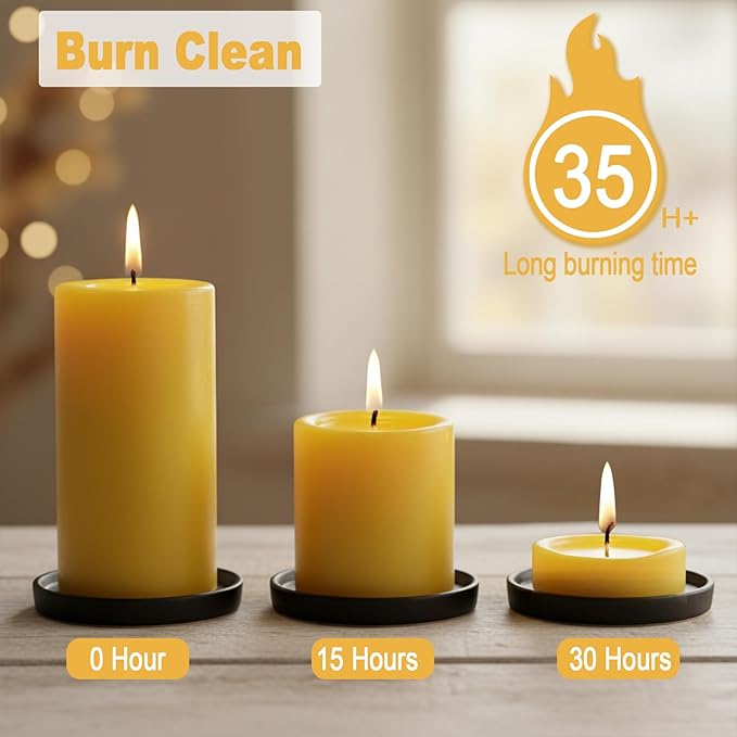 6 Pack Beeswax Candles for Mother's Day, 100% Pure Natural Beeswax Pillar Candles Emergency Candle for Home, 210 Hours Organic Unscented Bees Wax Pillar Candle for Prayer, Dripless & Smokeless (2x4in)
