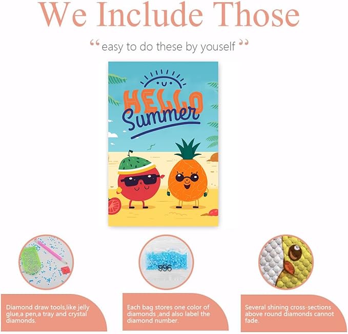 GUAIEUW DIY Diamond Painting Kit Summer Fruit Paradise Diamond Painting Digital 5D Full Round Diamond Kit for Adults, Personalised Gift for Family & Friends for Wall Decor 20x30 Inch