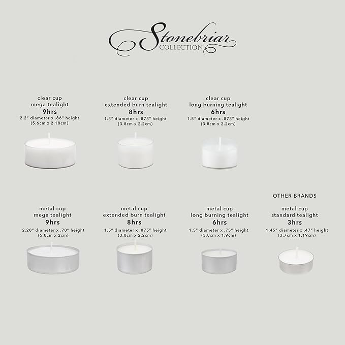 Stonebriar 20 Count Unscented Mega Oversized Clear Cup White Tea Light Candles with 9 Hour Burn Time